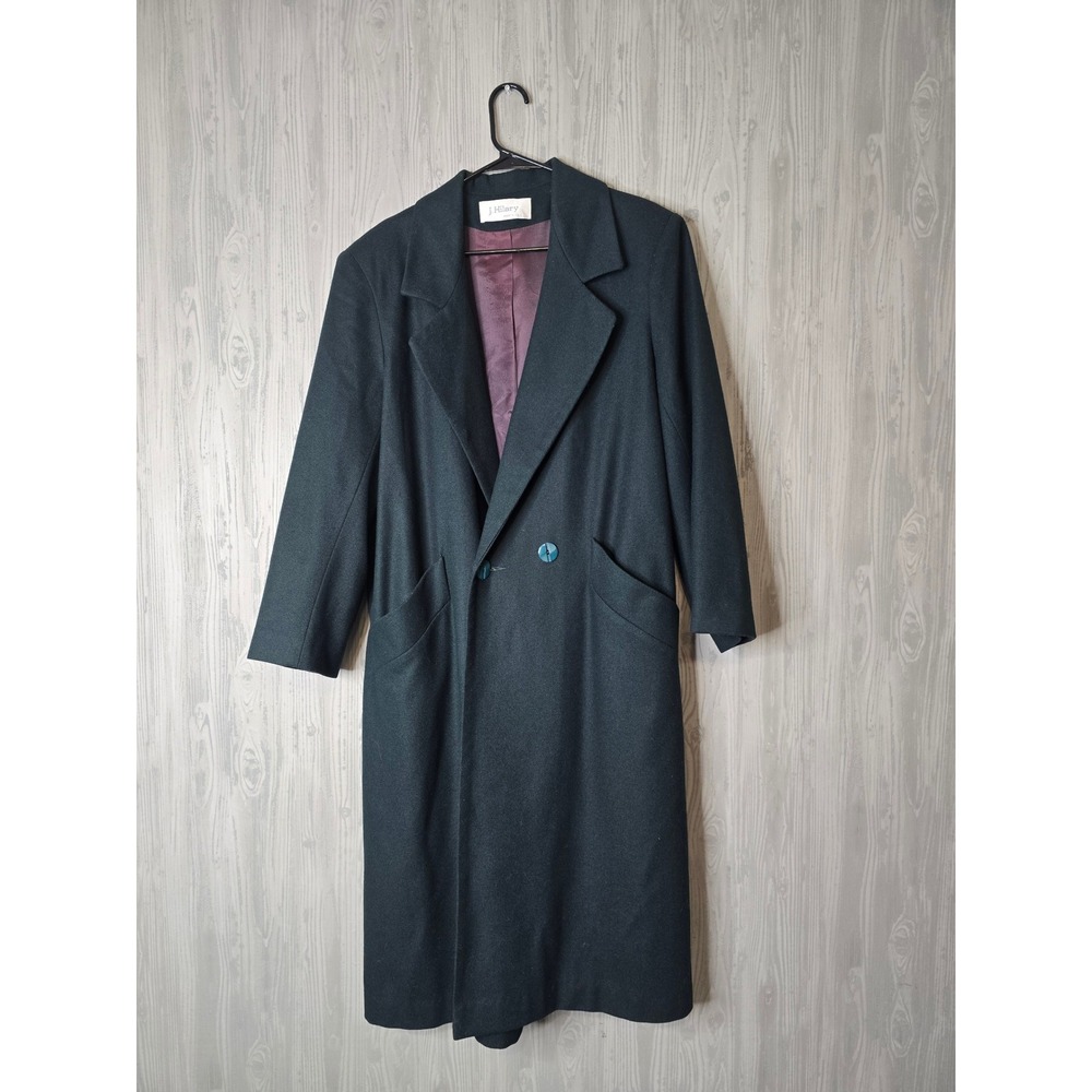 J Hilary Vintage Wool Blend Coat Women 16P Green Double Breasted Long Made USA